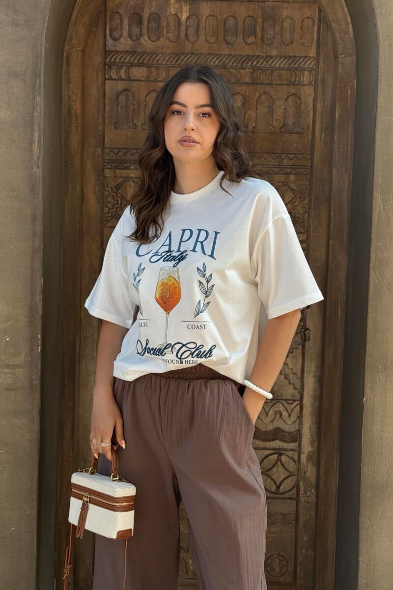T-SHIRT ME SHKRIME DHE IMAZH PËR FEMRA NË NGJYRËN E BARDHË - 6