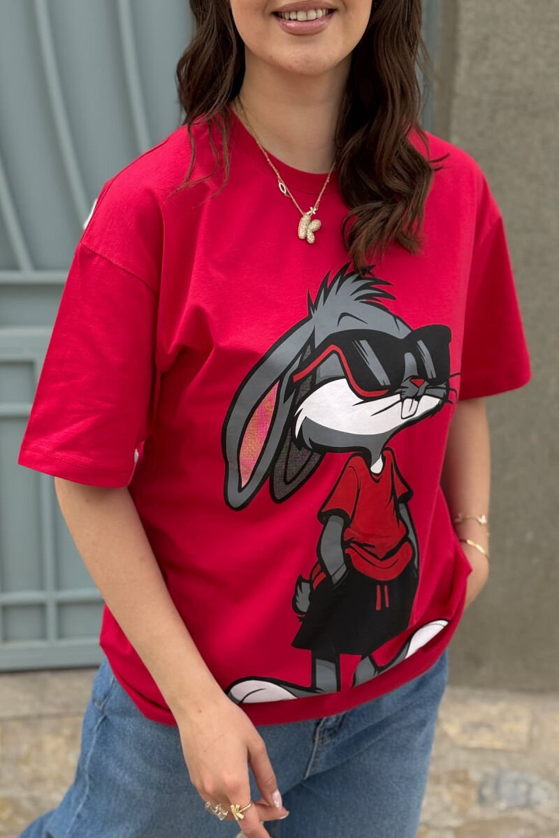 T-SHIRT ME SHKRIME DHE IMAZH PËR FEMRA NË NGJYRË TE KUQE + NJE PAKETE CORAPE - 5