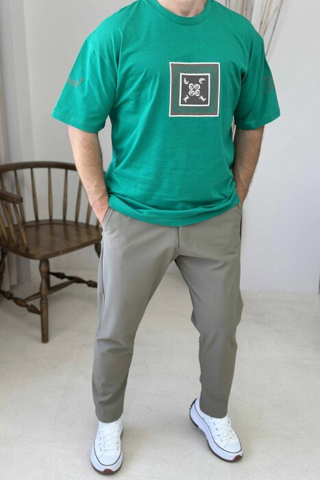 T-SHIRT I THJESHTË ME SHKRIME PËR MESHKUJ NË NGJYRËN JESHILE - 1
