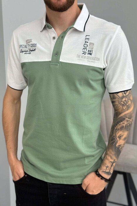T-SHIRT ME SHKRIME NE PJESEN PARA PER MESHKUJ NE NGJYRE TE BARDHE ME JESHILE - 4