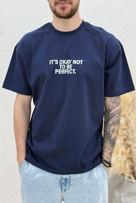 T-SHIRT ME SHKRIME PARA & PAS PER MESHKUJ NE NGJYRE BLU - 3