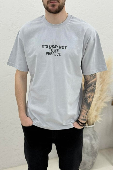 T-SHIRT ME SHKRIME PARA & PAS PER MESHKUJ NE NGJYRE GRI - 3