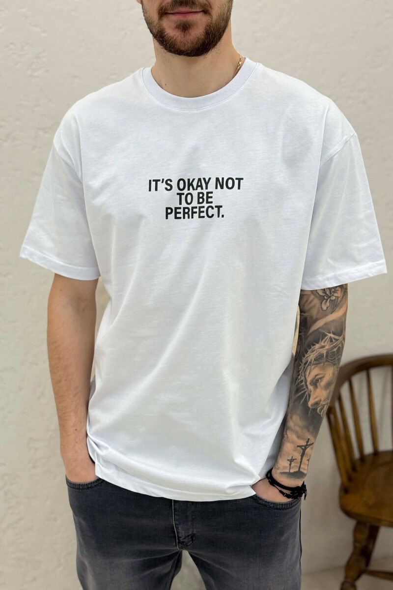 T-SHIRT ME SHKRIME PARA & PAS PER MESHKUJ NE NGJYRE TE BARDHE - 1
