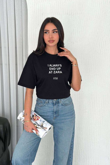 T-SHIRT ME SHKRIME PËR FEMRA NË NGJYRËN E ZEZË - 3