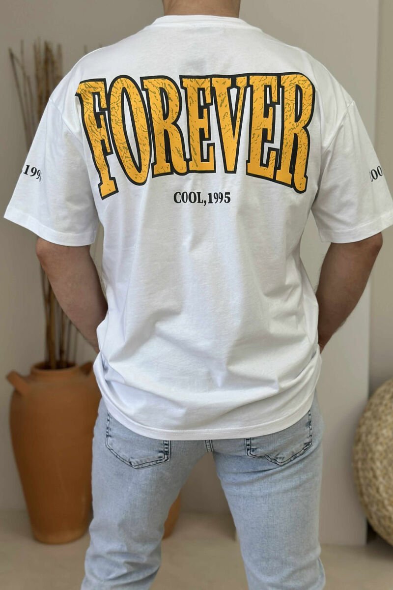 T-SHIRT ME SHKRIME PËR MESHKUJ NË NGJYRË TË BARDHË - 3