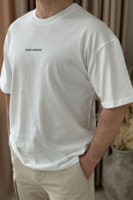 T-SHIRT I THJESHTË ME SHKRIME PËR MESHKUJ NË NGJYRËN E BARDHË - 3