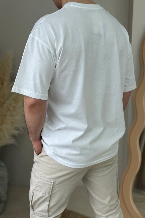 T-SHIRT I THJESHTË ME SHKRIME PËR MESHKUJ NË NGJYRËN E BARDHË - 4