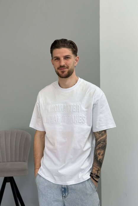 T-SHIRT ME SHKRIME PËR MESHKUJ NË NGJYRË TE BARDHE 