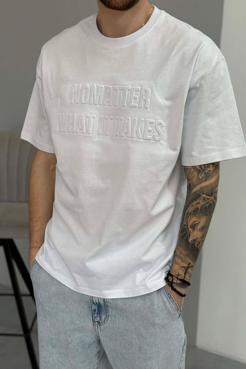 T-SHIRT ME SHKRIME PËR MESHKUJ NË NGJYRË TE BARDHE - 2