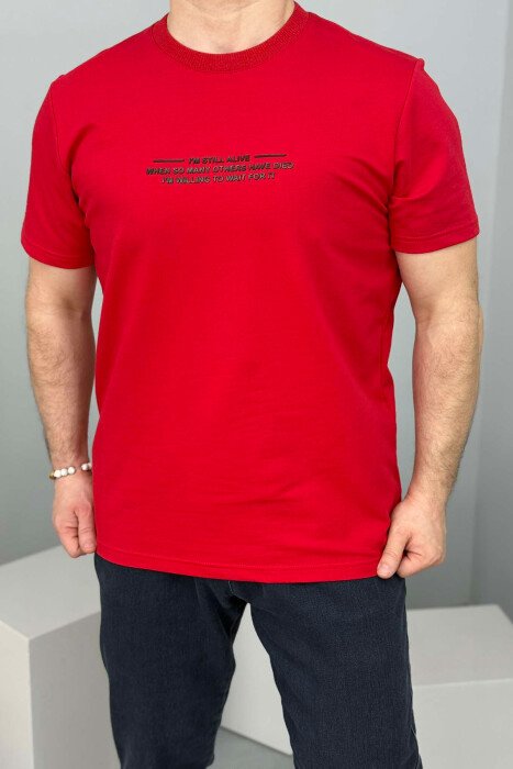 T-SHIRT ME SHKRIME PËR MESHKUJ NË NGJYRËN E KUQE - 2