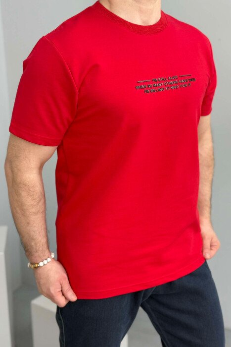 T-SHIRT ME SHKRIME PËR MESHKUJ NË NGJYRËN E KUQE - 4