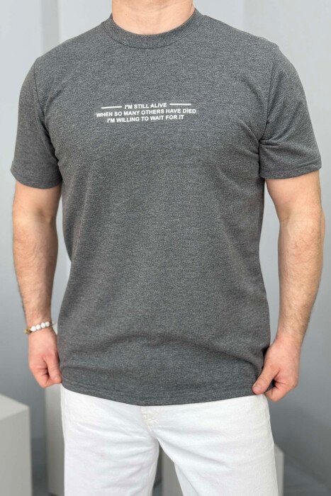 T-SHIRT ME SHKRIME PËR MESHKUJ NË NGJYRËN GRI - 2