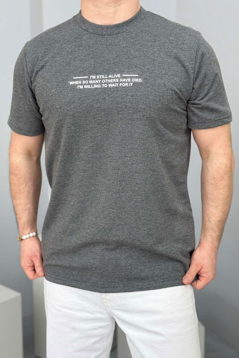 T-SHIRT ME SHKRIME PËR MESHKUJ NË NGJYRËN GRI - 2