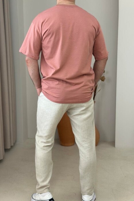 T-SHIRT ME SHKRIME PËR MESHKUJ NË NGJYRËN PUDËR - 3