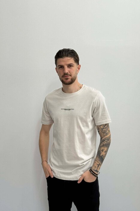 T-SHIRT ME SHKRIME TE VOGLA PER MESHKUJ NE NGJYRE KREM - 1
