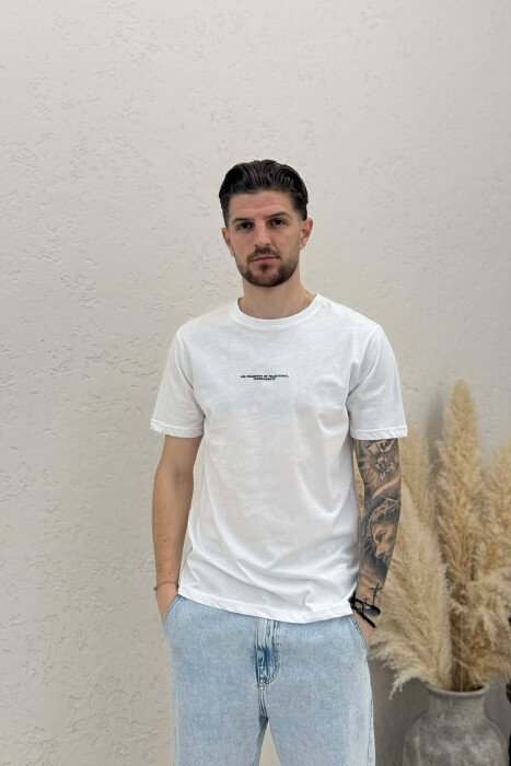 T-SHIRT ME SHKRIME TE VOGLA PER MESHKUJ NE NGJYRE TE BARDHE 