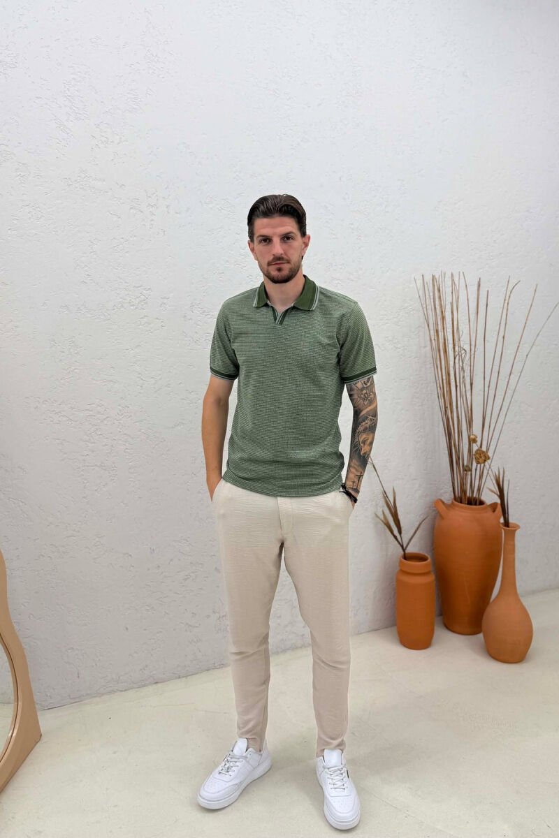 T-SHIRT ME TEKSTURE DHE JAKE POLO PER MESHKUJ NE NGJYRE JESHILE - 3