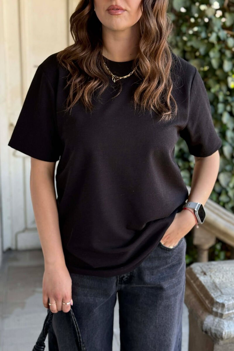 ROUND NECK TEXTURED WOMAN T-SHIRT + 6 PAIR SOCKS BLACK/ E ZEZE - 4