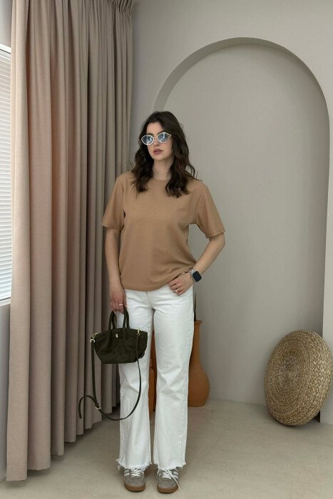 T-SHIRT ME TEKSTURE PER FEMRA NE NGJYRE BEZHE + 6 PALE ÇORAPE DHURATE - 4