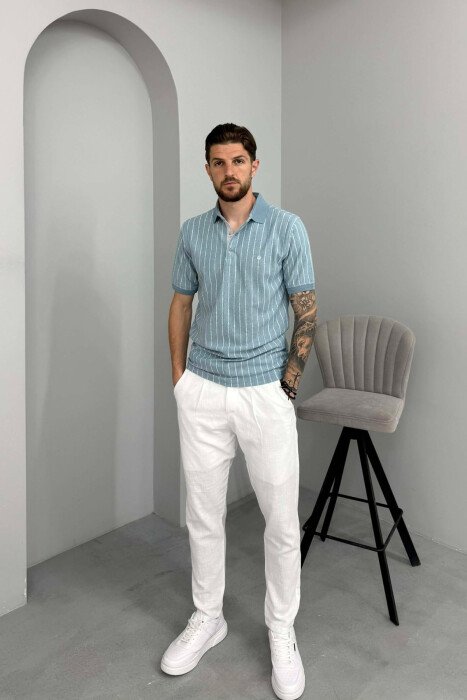 T-SHIRT ME VIJA DHE JAKE POLO PER MESHKUJ NE NGJYRE BLU TE ZBARDHUR - 3