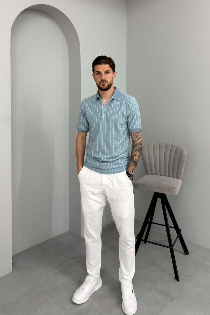 T-SHIRT ME VIJA DHE JAKE POLO PER MESHKUJ NE NGJYRE BLU TE ZBARDHUR - 3