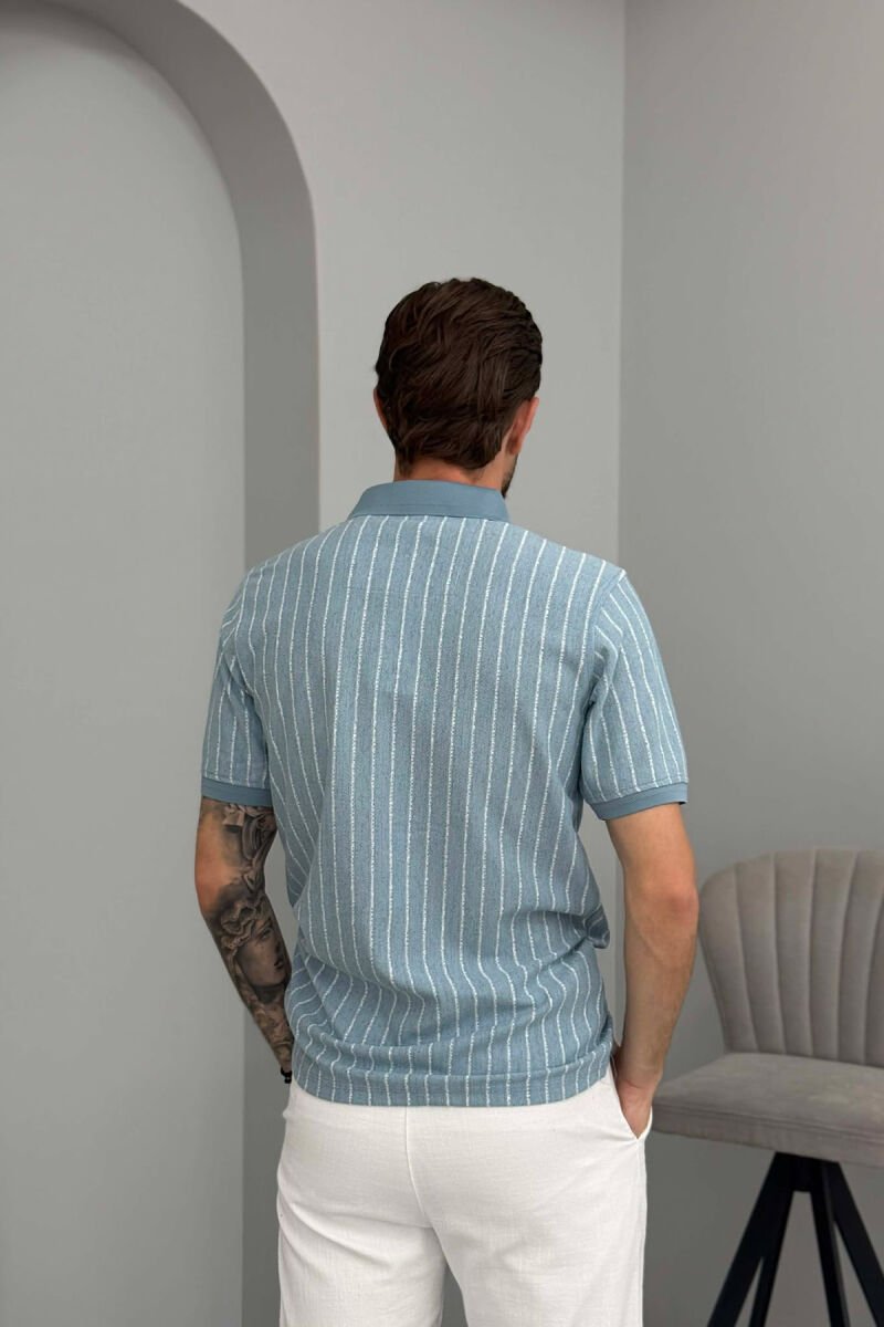 T-SHIRT ME VIJA DHE JAKE POLO PER MESHKUJ NE NGJYRE BLU TE ZBARDHUR - 4