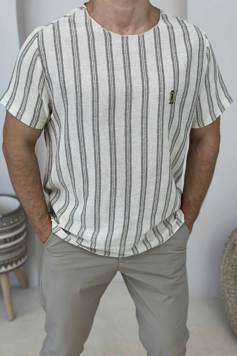 T-SHIRT ME VIJA ME IMAZHIN E ARUSHIT PËR MESHKUJ NË NGJYRËN BEZHË - 4