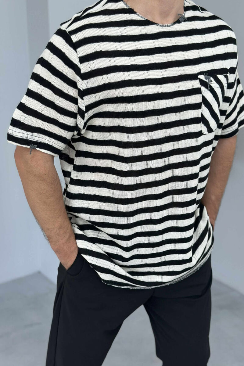 T-SHIRT ME VIJA ME DETAJIN E XHEPIT PËR MESHKUJ NË NGJYRËN E ZEZË+KREM - 3