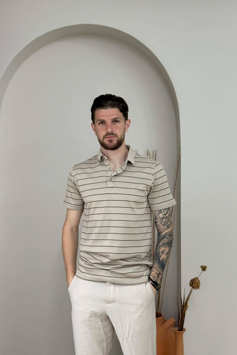 T-SHIRT ME VIJA ME JAKE POLO PER MESHKUJ NE NGJYRE BEZHE - 1