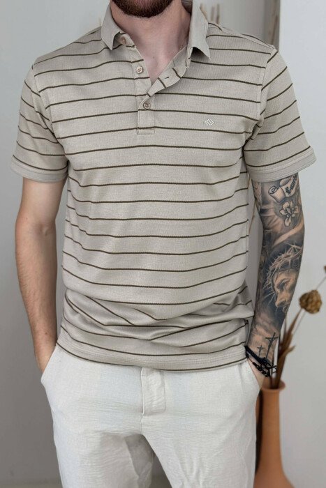 T-SHIRT ME VIJA ME JAKE POLO PER MESHKUJ NE NGJYRE BEZHE - 2