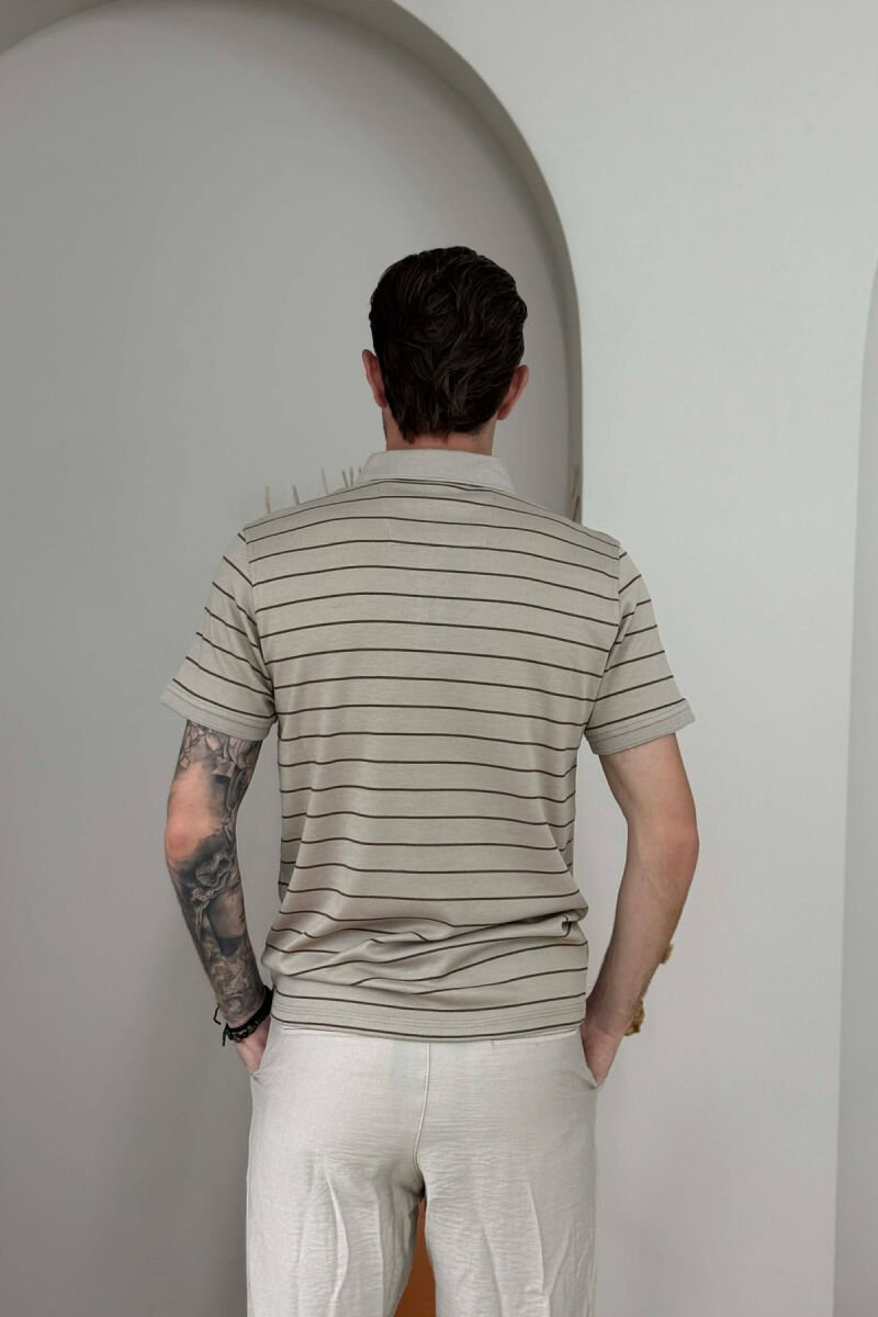 T-SHIRT ME VIJA ME JAKE POLO PER MESHKUJ NE NGJYRE BEZHE - 3