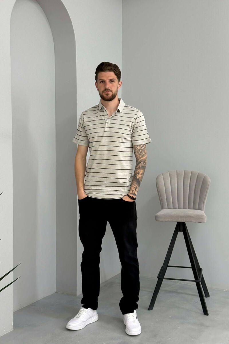 T-SHIRT ME VIJA ME JAKE POLO PER MESHKUJ NE NGJYRE GRI TE ZBARDHUR - 3