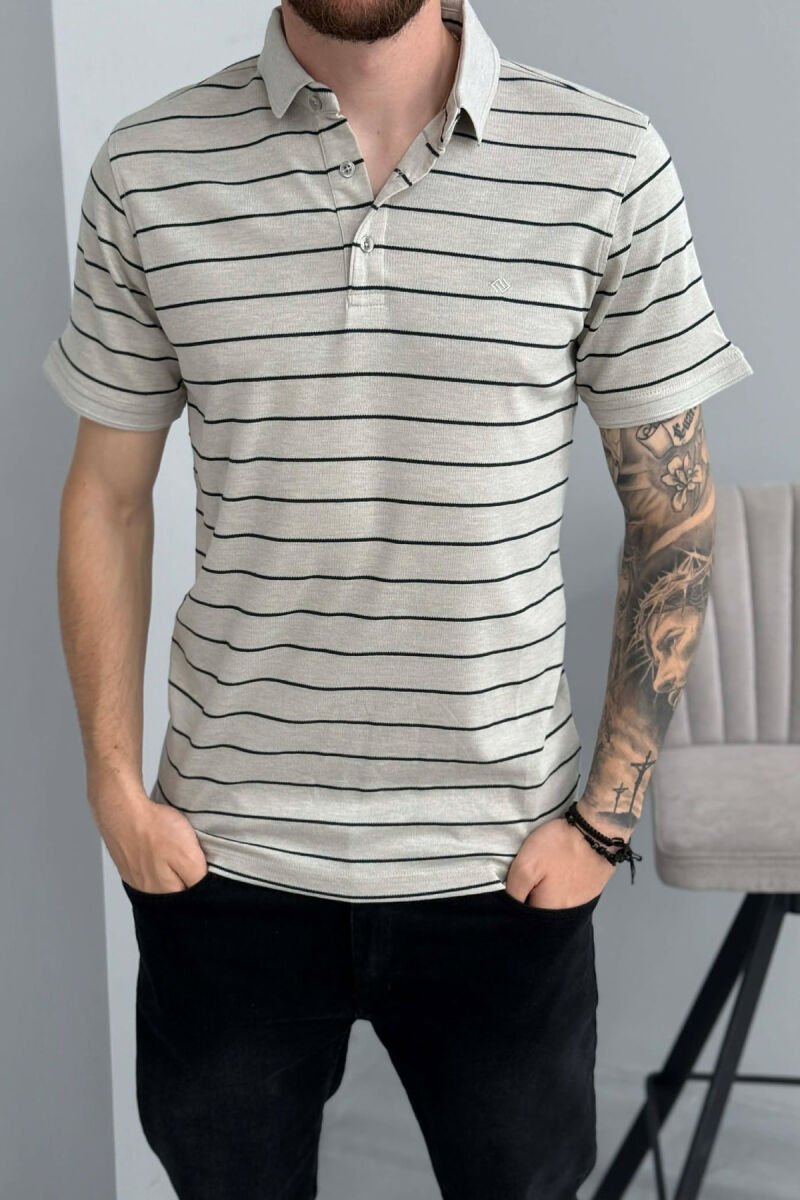T-SHIRT ME VIJA ME JAKE POLO PER MESHKUJ NE NGJYRE GRI TE ZBARDHUR - 4