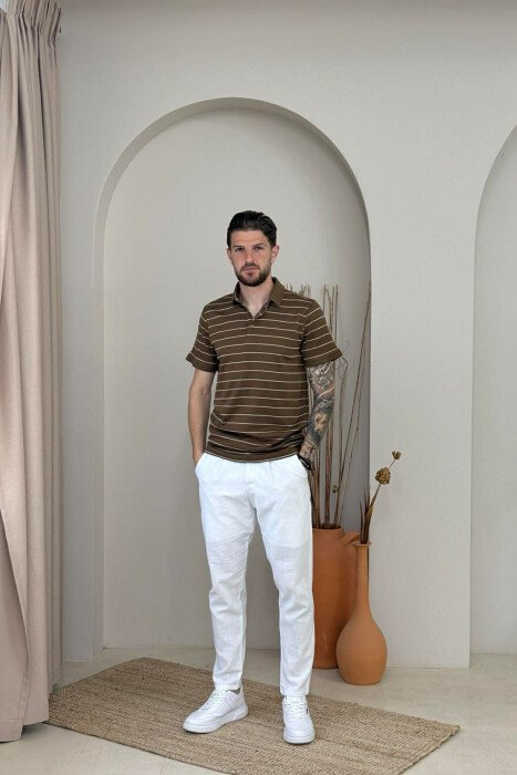 T-SHIRT ME VIJA ME JAKE POLO PER MESHKUJ NE NGJYRE KAFE - 4
