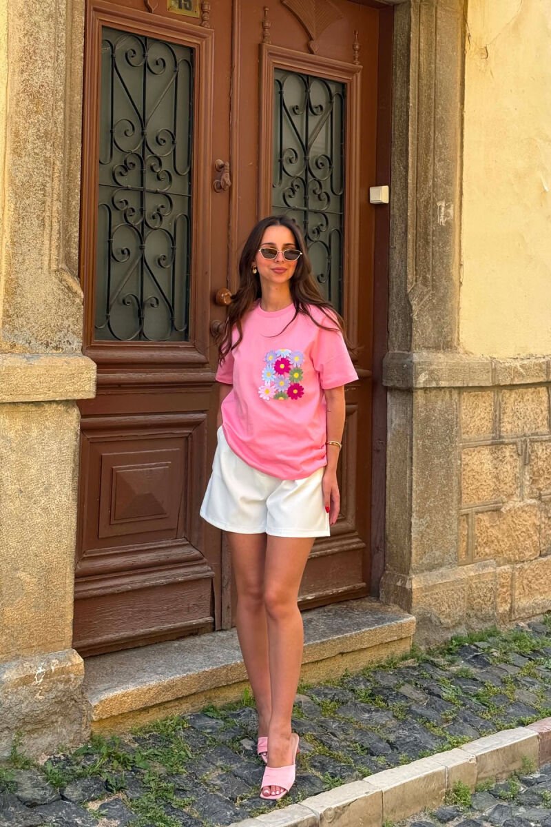 T-SHIRT ME XHEP ME QENDISJE PER FEMRA NE NGJYRE ROZE - 5