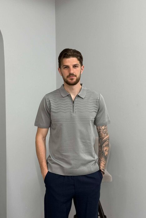 T-SHIRT NJE NGJYRESH DHE JAKE ME ZINXHIR PER MESHKUJ NE NGJYRE GRI - KLAUDIO FASHION