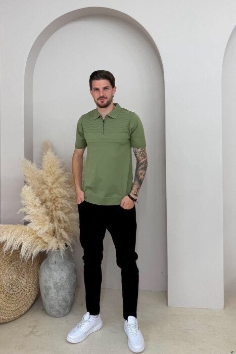 T-SHIRT NJE NGJYRESH DHE JAKE ME ZINXHIR PER MESHKUJ NE NGJYRE JESHILE - 3
