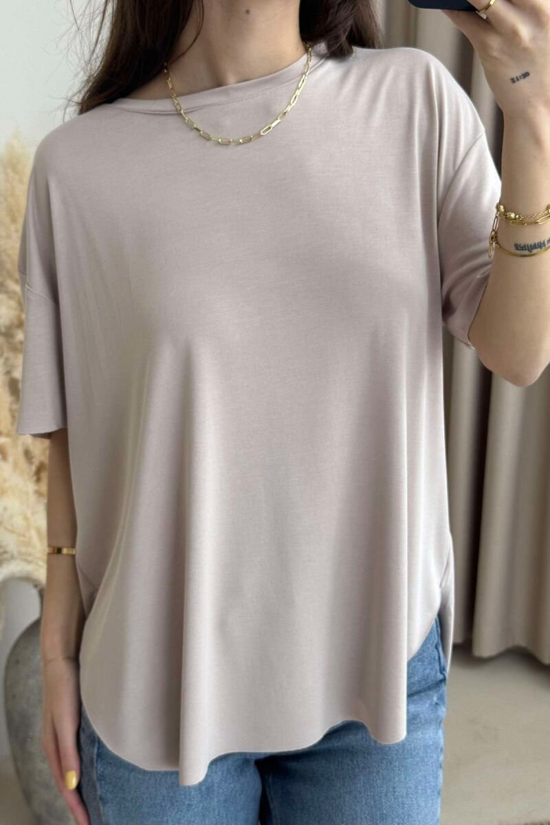 T-SHIRT NJË NGJYRËSH PËR FEMRA NË NGJYRËN BEZHË - 4