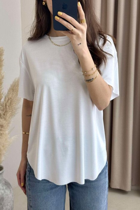 T-SHIRT NJË NGJYRËSH PËR FEMRA NË NGJYRËN E BARDHË - 2