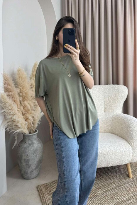 T-SHIRT NJË NGJYRËSH PËR FEMRA NË NGJYRËN MENTE - 2