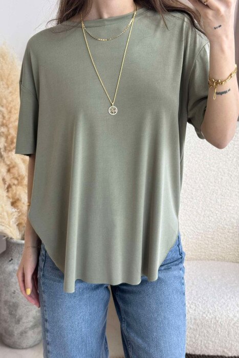 T-SHIRT NJË NGJYRËSH PËR FEMRA NË NGJYRËN MENTE - 3