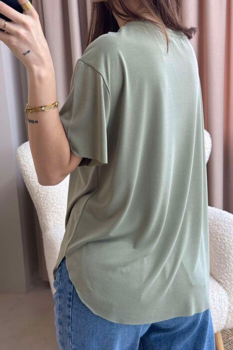 T-SHIRT NJË NGJYRËSH PËR FEMRA NË NGJYRËN MENTE - 5