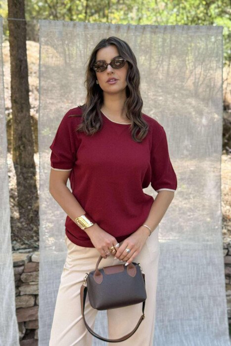 T-SHIRT NJË NGJYRËSH I THJESHTË PËR FEMRA NË NGJYRËN VISHNJË - 1