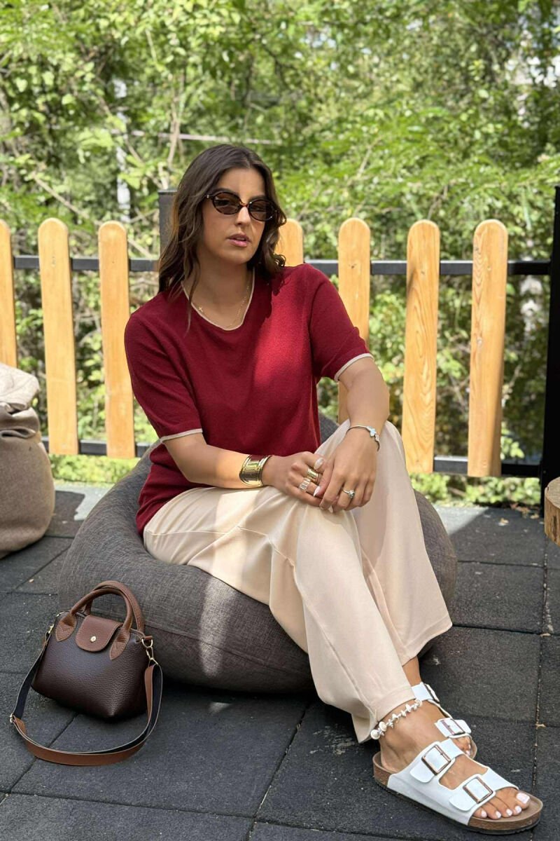 T-SHIRT NJË NGJYRËSH I THJESHTË PËR FEMRA NË NGJYRËN VISHNJË - 3