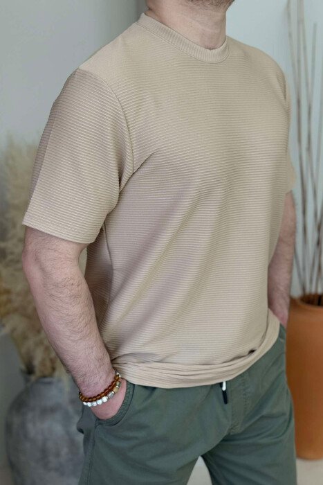 T-SHIRT NJË NGJYRËSH I THJESHTË PËR MESHKUJ NË NGJYRËN BEZHË - 4