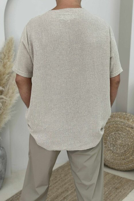 T-SHIRT NJË NGJYRËSH I THJESHTË PËR MESHKUJ NË NGJYRËN BEZHË - 3