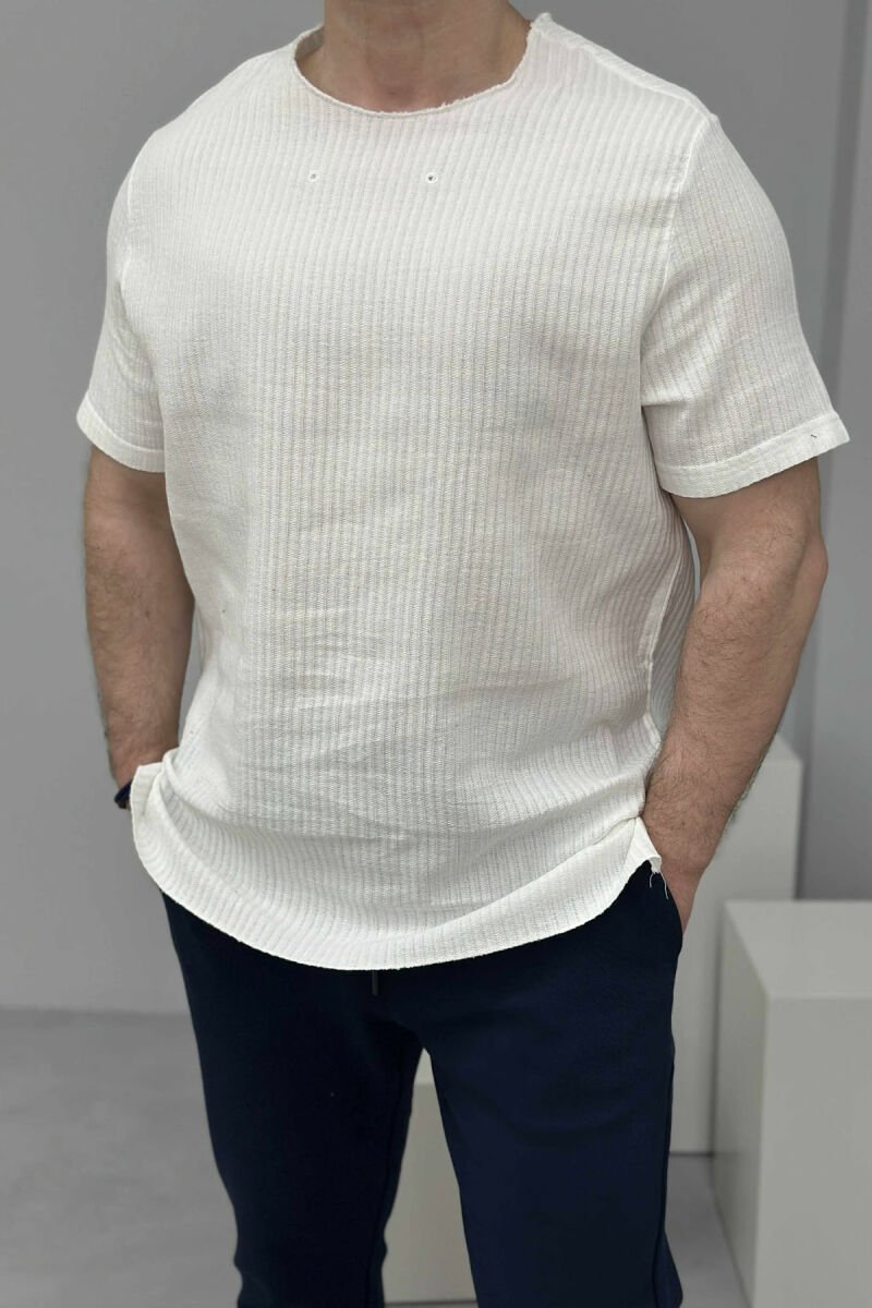 T-SHIRT NJË NGJYRËSH I THJESHTË PËR MESHKUJ NË NGJYRËN E BARDHË - 3