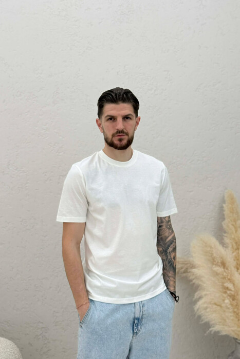 T-SHIRT NJË NGJYRËSH I THJESHTË PËR MESHKUJ NË NGJYRËN E BARDHË - KLAUDIO FASHION