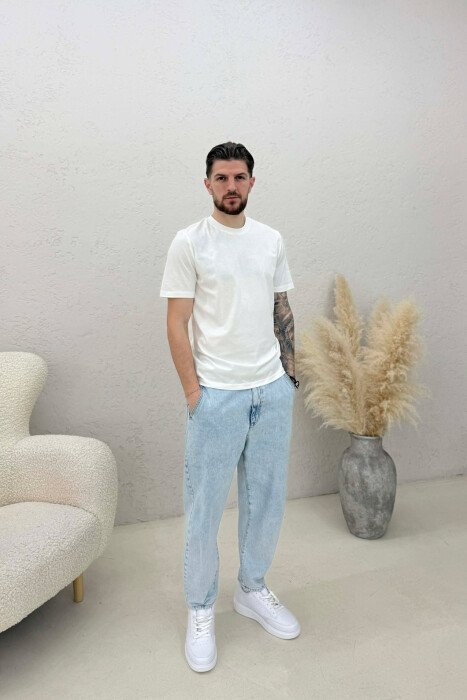 T-SHIRT NJË NGJYRËSH I THJESHTË PËR MESHKUJ NË NGJYRËN E BARDHË - 3