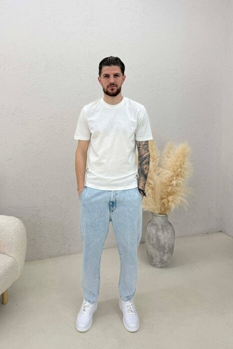 T-SHIRT NJË NGJYRËSH I THJESHTË PËR MESHKUJ NË NGJYRËN E BARDHË - 4